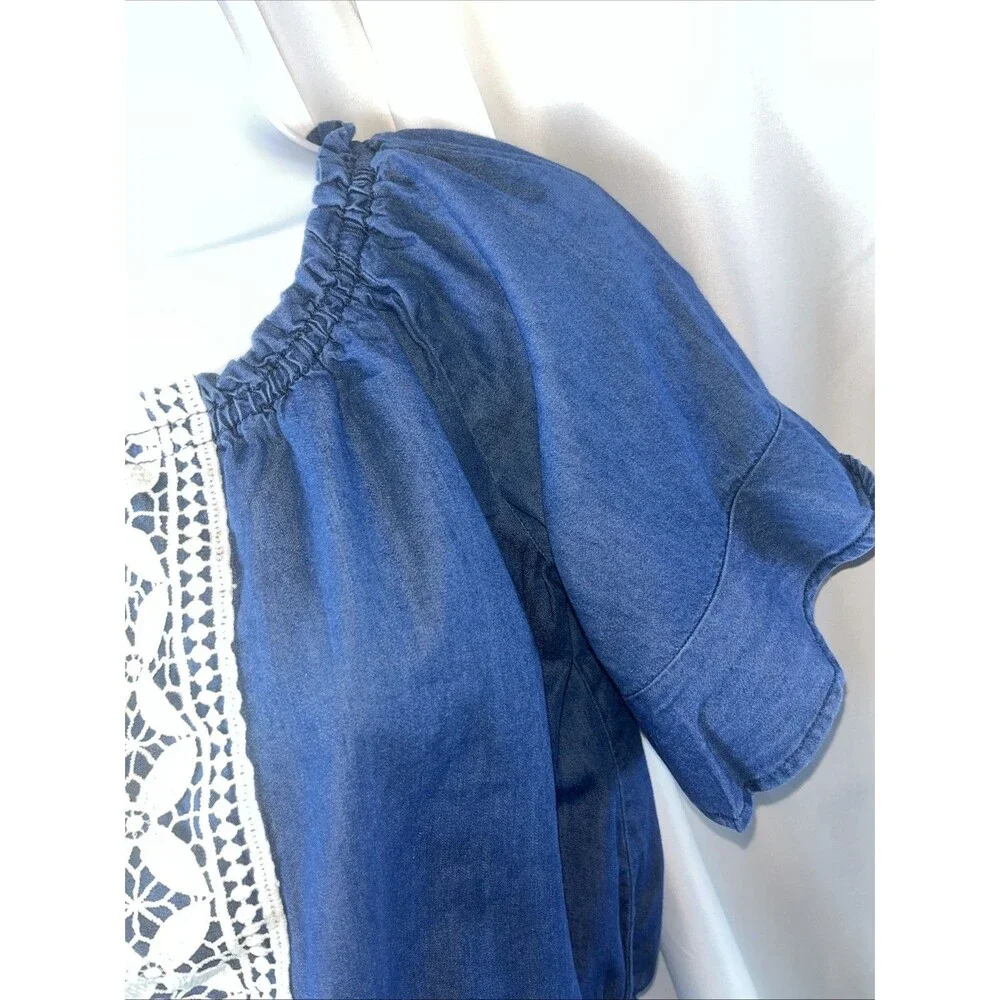 Justice Girls Blue Peasant Crop Top Size 12 Boho Cottagecore Fairycore Festival